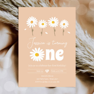 Invitación Daisy Retro Boho Fiesta Sand Chica Primer cumpleañ