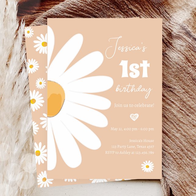 Invitación Daisy Retro Boho Fiesta Sand Chica Primer cumpleañ (Subido por el creador)