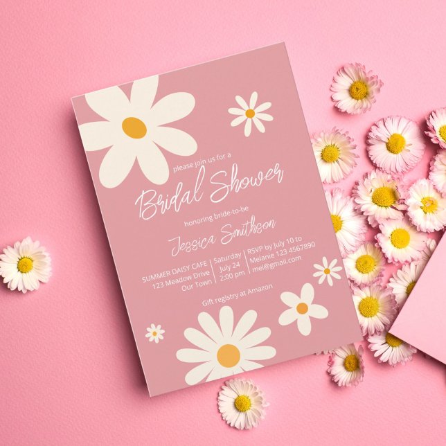 Invitación Daisy retro boho rosa desierto ducha de novia rosa (Subido por el creador)