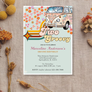 Invitación Daisy & Retro Van Floral Groovy Dos Años