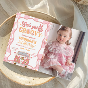 Invitación Daisy & Retro Van Pastel Groovy Foto de tercer cum