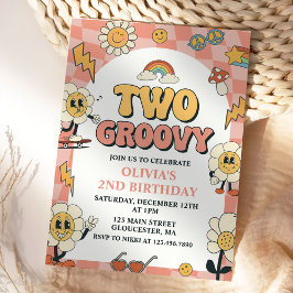 Invitación Daisy & Retro Van Pink Dos Groovy Segundo Cumpleañ