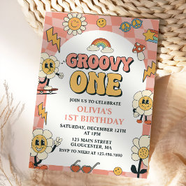 Invitación Daisy & Retro Van Pink Groovy Un primer cumpleaños