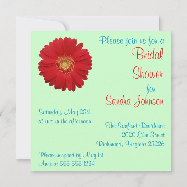 Invitación Daisy Rojo Bridal Shower (Anverso)