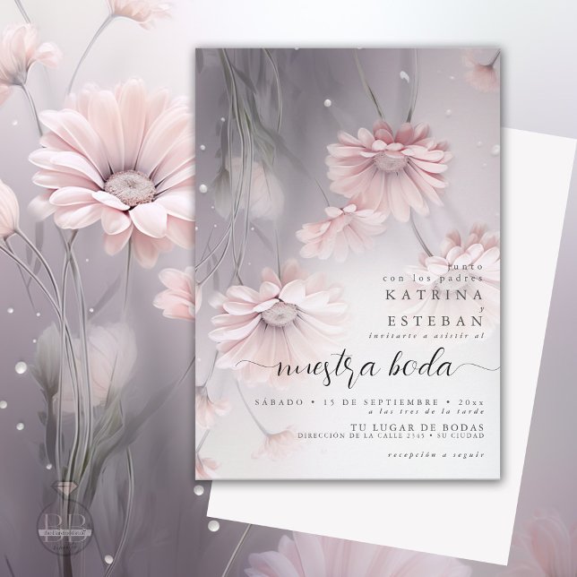 Invitación Daisy rosa / Boda rosada de la margarita (Subido por el creador)