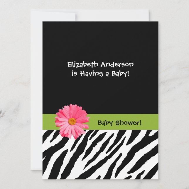Invitación Daisy rosa del patrón zebra de Baby Shower de moda (Anverso)