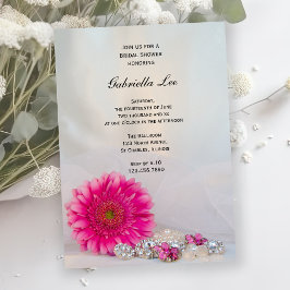 Invitación Daisy rosa Gerber y ducha de novias con botones