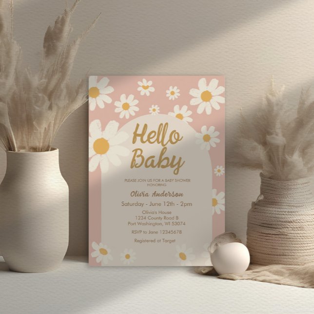 Invitación Daisy Rosa Hola Bebé Retro Bebé Ducha (Subido por el creador)
