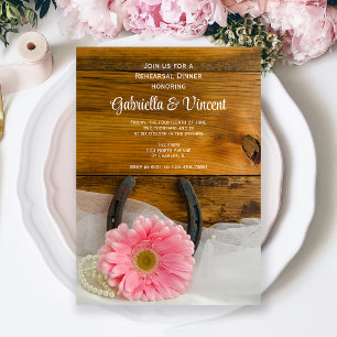 Invitación Daisy rosa Horseshoe Cena de ensayo occidental