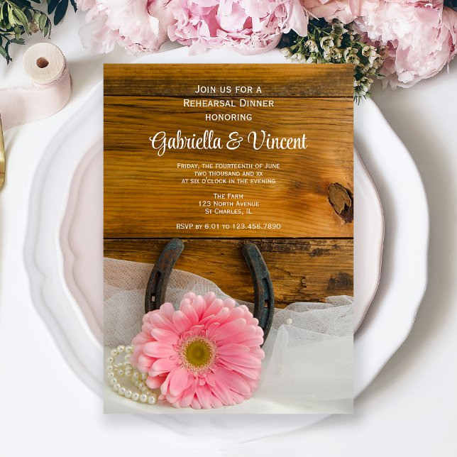 Invitación Daisy rosa Horseshoe Cena de ensayo occidental (Subido por el creador)