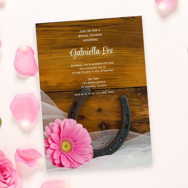 Invitación Daisy Rosa Horseshoe Country Western Bridal Shower (Subido por el creador)