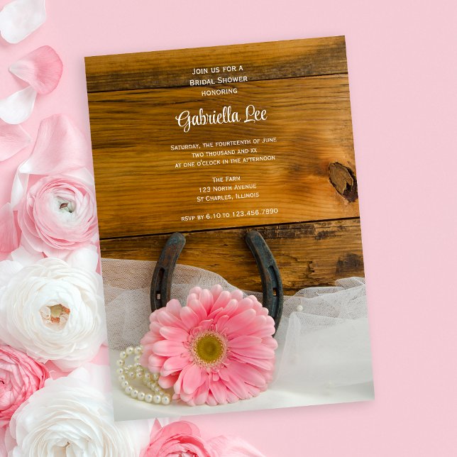 Invitación Daisy Rosa Horseshoe Country Western Bridal Shower (Subido por el creador)