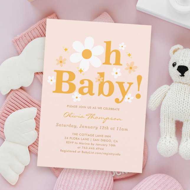 Invitación Daisy Rosa Oh Bebé Primavera Bebé Chica Ducha (Subido por el creador)