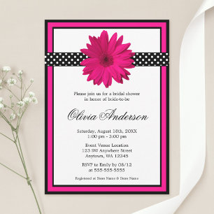 Invitación Daisy Rosa Polka Negro Dots Bridal Shower