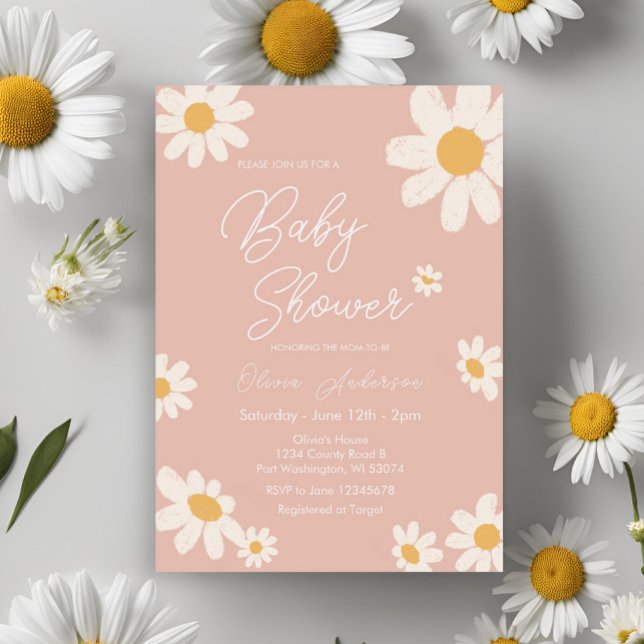 Invitación Daisy Rosa Retro Boho Beber Ducha (Subido por el creador)
