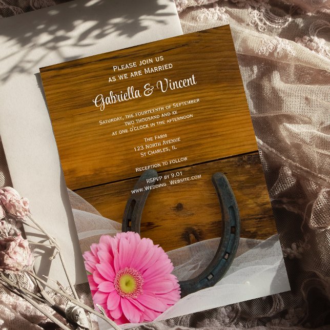 Invitación Daisy rosa y Boda occidental del país hispano-herr (Subido por el creador)