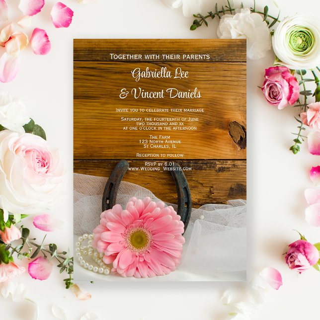 Invitación Daisy rosa y Boda occidental del país hispano-herr (Subido por el creador)