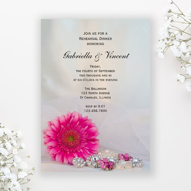 Invitación Daisy rosa y botones Boda ensayo Cena (Subido por el creador)
