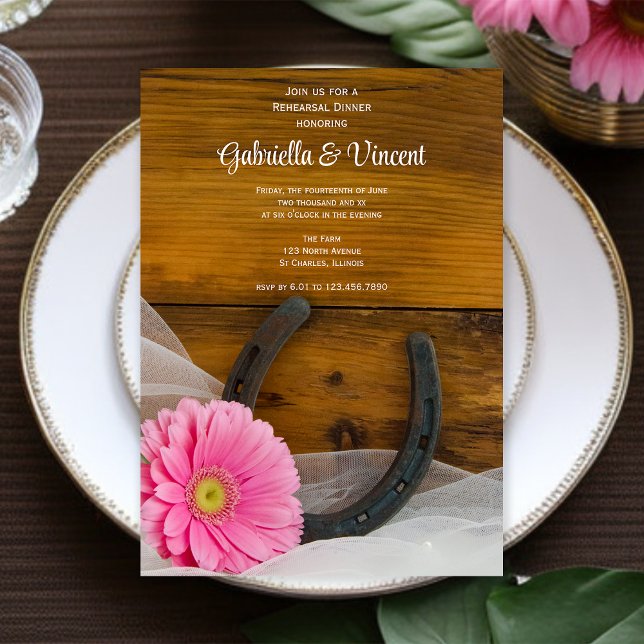 Invitación Daisy rosa y cena de ensayo occidental herradura (Subido por el creador)