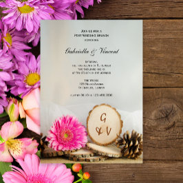 Invitación Daisy Rosado Rústico Madera Natural Post Boda Brun