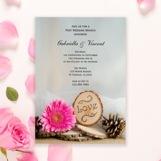 Invitación Daisy Rosado Rústico Woodland Post Boda Brunch (Subido por el creador)
