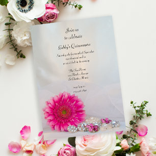 Invitación Daisy rosado y botones Fiesta Quinceañera