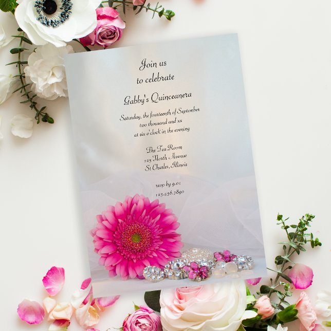 Invitación Daisy rosado y botones Fiesta Quinceañera (Subido por el creador)