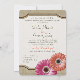 Invitación Daisy Rustic Burlap Coral y Pink