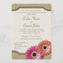 Invitación Daisy Rustic Burlap Coral y Pink