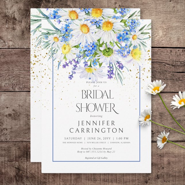 Invitación Daisy Rústico y Flores de Campo Bouquet Ducha Brid (Rustic Daisy & Field Flowers Bouquet Bridal Shower Invitation)