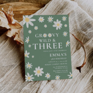 Invitación Daisy Sage Green Kids Birday