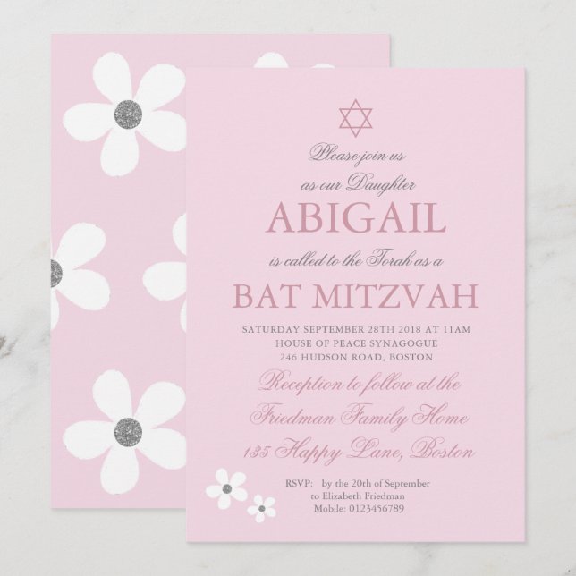 Invitación Daisy Silver rosa (Anverso / Reverso)