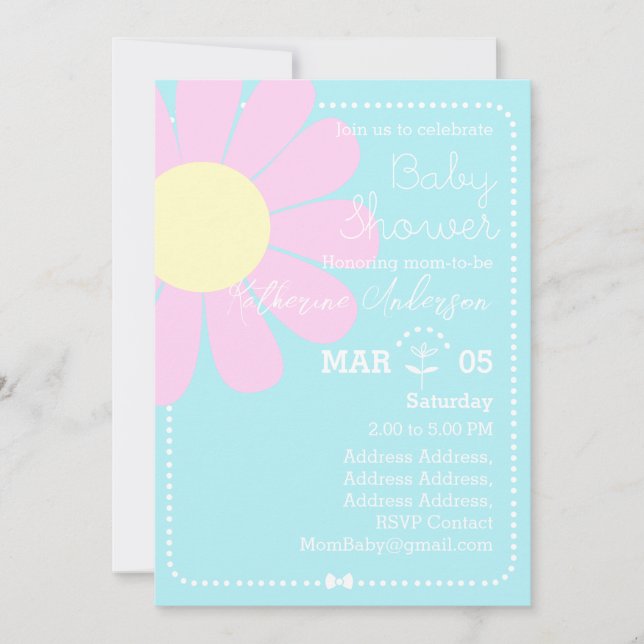 Invitación Daisy Simple Baby Shower Blue (Anverso)