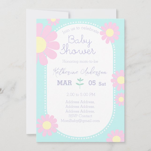 Invitación Daisy Simple Baby Shower Pastel Azul (Anverso)