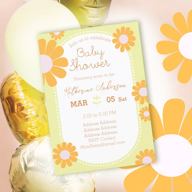 Invitación Daisy Simple Baby Shower Pastel Green (Sweet daisy baby shower design)