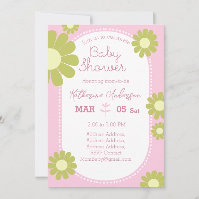 Invitación Daisy Simple Baby Shower Pastel Rosa (Anverso)