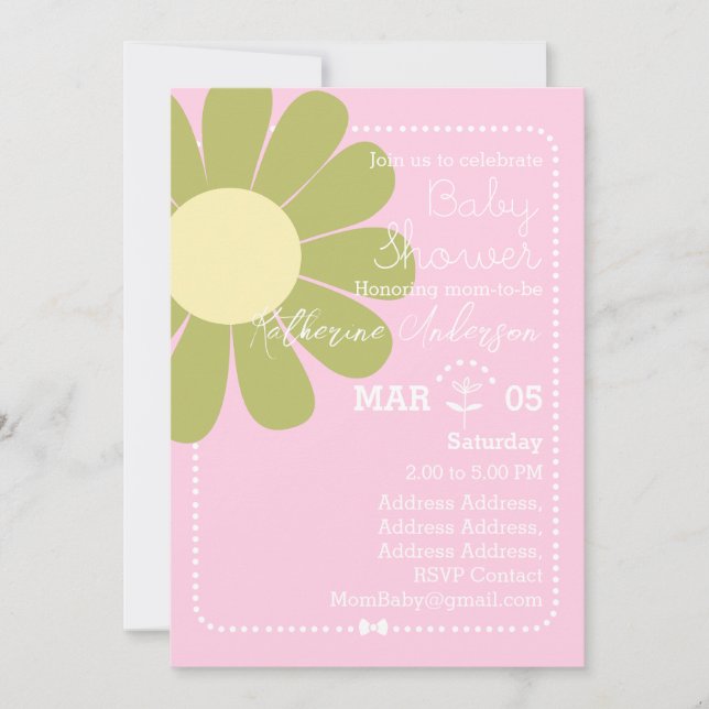 Invitación Daisy Simple Baby Shower Pink (Anverso)