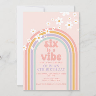 Invitación Daisy Six es un cumpleaños número 6 Vibe Pastel ar