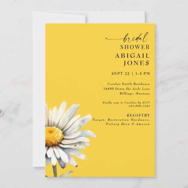 Invitación Daisy Stem Primavera Amarilla Brigada Ducha II (Anverso)