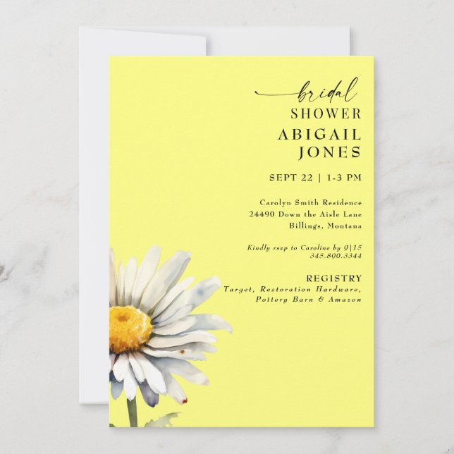 Invitación Daisy Stem Spring Buttery Yellow Bridal Shower (Anverso)