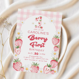 Invitación Daisy Strawberry Berry Primer cumpleaños
