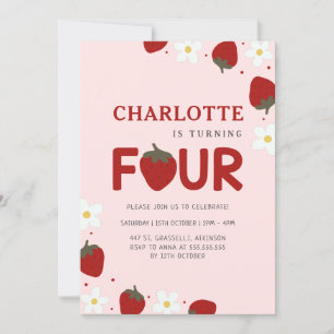 Invitación Daisy Strawberry Pink cuarto cumpleaños de verano