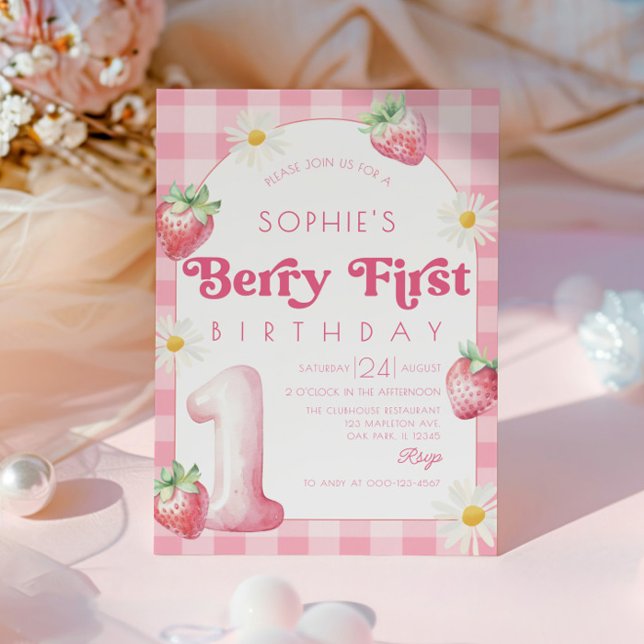 Invitación Daisy Strawberry Primer cumpleaños de Berry (Subido por el creador)