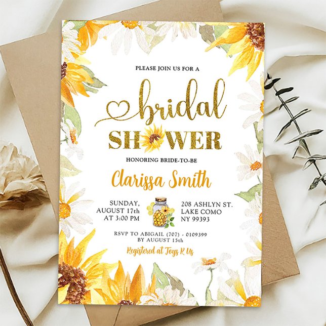 Invitación Daisy Summer Sunflower Gold Bee Bridal Shower (Subido por el creador)
