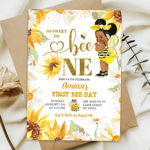 Invitación Daisy Sunflower Afro Chica Primer BeeDay Cumpleaño