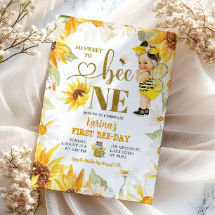 Invitación Daisy Sunflower Blonde Chica Primer cumpleaños