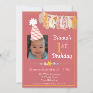 Invitación Daisy Tassel Fiesta Gorra Chicas rosados