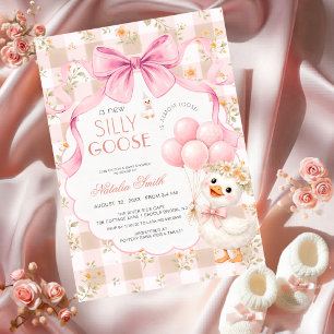 Invitación Daisy Todo en Uno Ganso Tonto Lazo Rosa Baby Showe