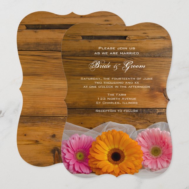 Invitación Daisy Trio Country Barn Boda (Anverso / Reverso)