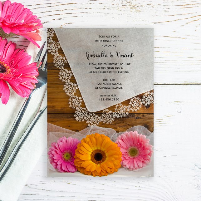 Invitación Daisy Trio Lace Country Boda ensayo Cena (Subido por el creador)
